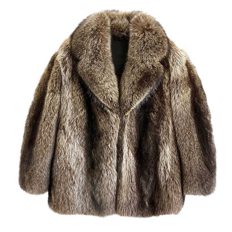 Mens autumn and winter thick Maxi faux fox fur coat jacket long sleeved warm luxury fur black park Bontjas fur furry coat W241213