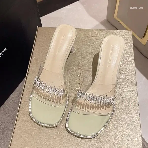 Slippers Loafers Women Summer Slides Female Shoes Rubber Flip ps Transparent Heel Heeled Mules 2024 Hawaiian Glitter High PU