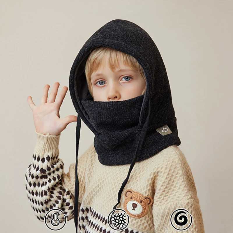 Winter childrens Balaclava hat windproof mask knitted Beanie hat boys and girls hat scarf Sd hat childrens wool hooded neck warm hat W241213