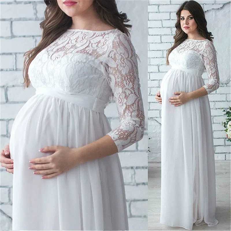Women Pregnant Materni Dress 2021 Pregnancy Clothes Long Sleeve Lace Par Maxi Dress Materni Clothes for Photography PropsXJ241213