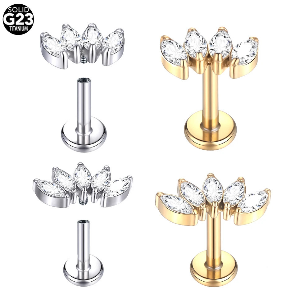 1Pc G23 Crystal Labret Stud Lip Ring Internal Thread Zircon Ear Cartilage Tragus Helix Daith Earring Body Jewelry 16G 241214