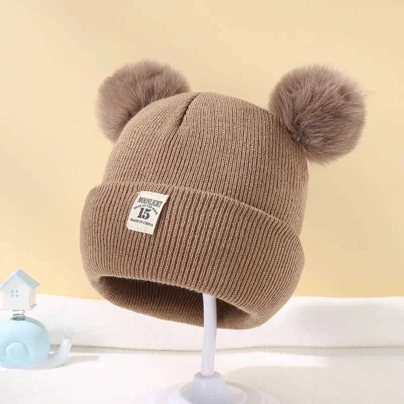 Solid color wool knitted hat Beibei newborn baby hat fluffy cute winter hat children boys and girls warm bean hat 0-3Y W241213