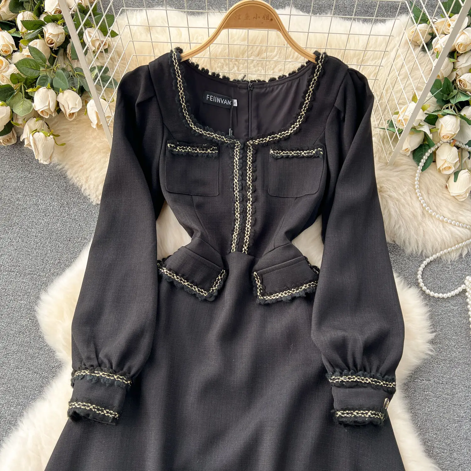 Casual Dresses Autumn Winter Dress Women Long Sleeve Thicken Herburn Style Elegant Office Lady Evengin Dinner Vestidos Black 2025