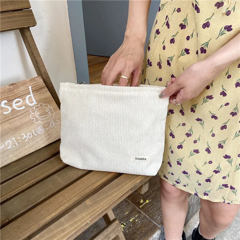 Corduroy Women Cosmetic Bag Cotton Cloth Makeup Pouch Hand Travel Bag Lipstick Organizer Cases Fashion Zipper Clutch Phone Purse 241212