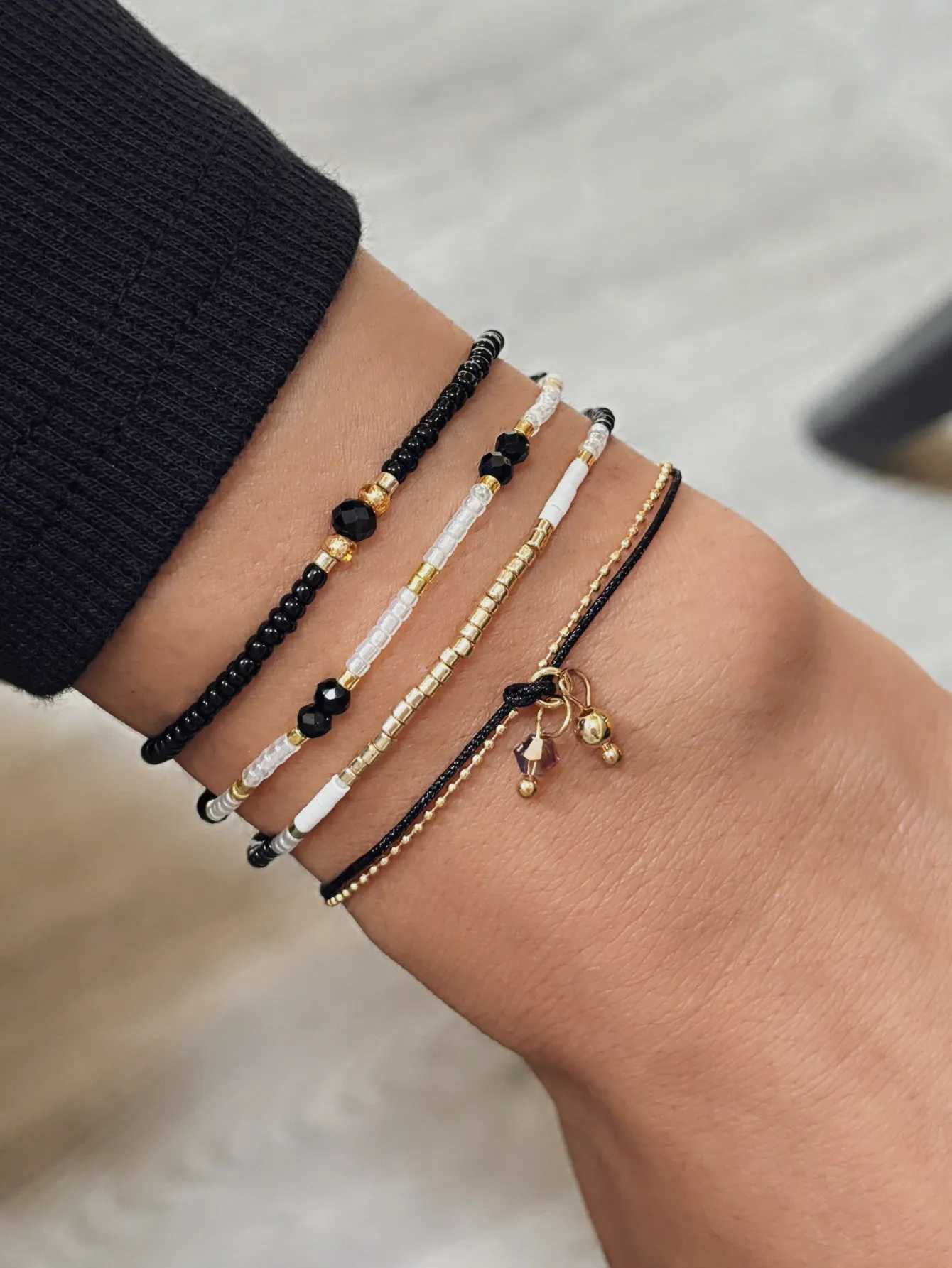 Simple Bracelet Beads Handmade Black Glass Stone Bracelets For Women Boho La Jewelry Party Vacation Jewelry AccoriesXJ241214