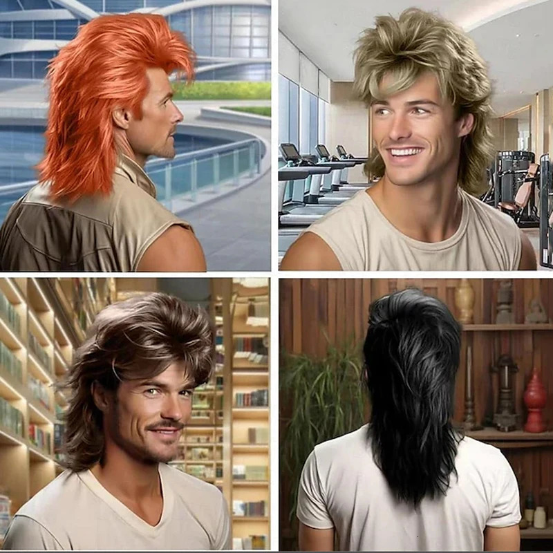 HAIRJOY Synthetic Hair Mullet Wigs for Men 70s 80s Costume Party Synthetic Wigs 241213