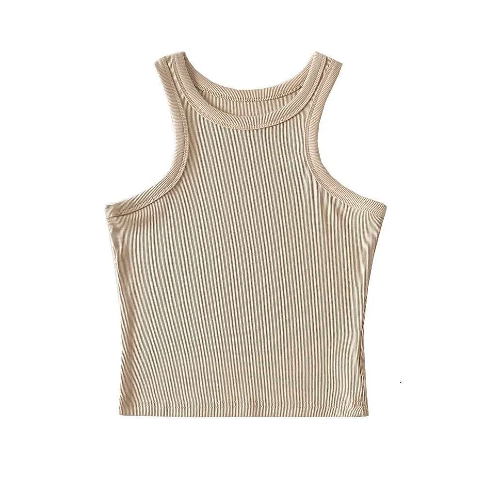 American INS summer spicy girl elastic slim fit round neck narrow shoulder vest women's short style tight solid color tank top 2024 new casual fa