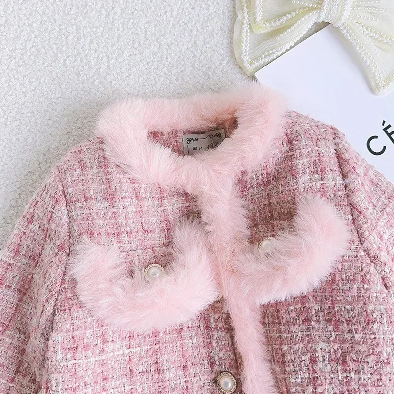 Spring Winter Girl Kids 2Pcs Tweed Clothes Sets Fashion Children Suits for 1-10Years Childrens Cotton Padded Jacket CoatSkirt 241213