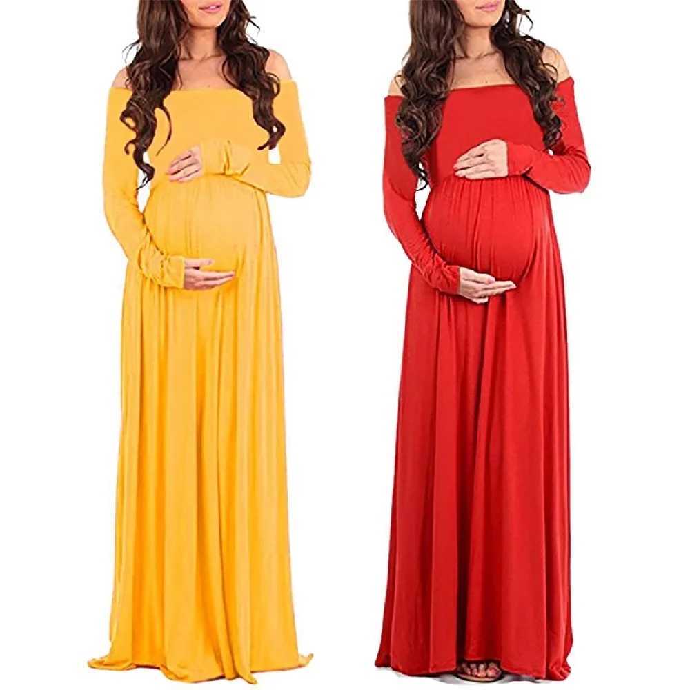 Materni Off Shoulders Photoshoot Long Sleeve Half Circle Photography Gown Empire Waist for Baby Shower Photo Props DressXJ241213