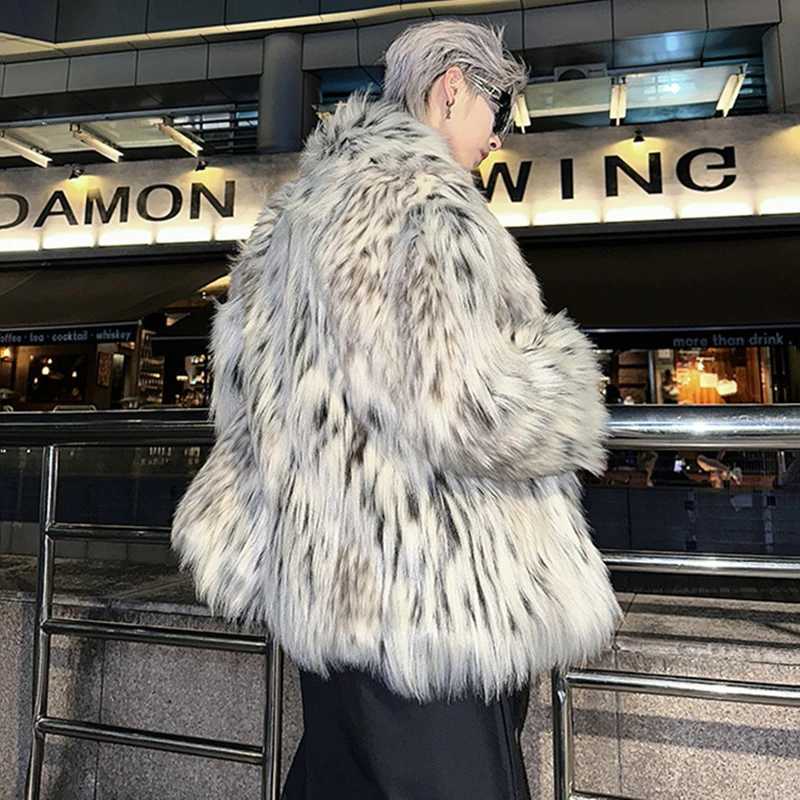 LZHEN trendy high-end fashion faux fur coat leopard personalized elegant casual windproof mens top new coat LZ7984 W241213