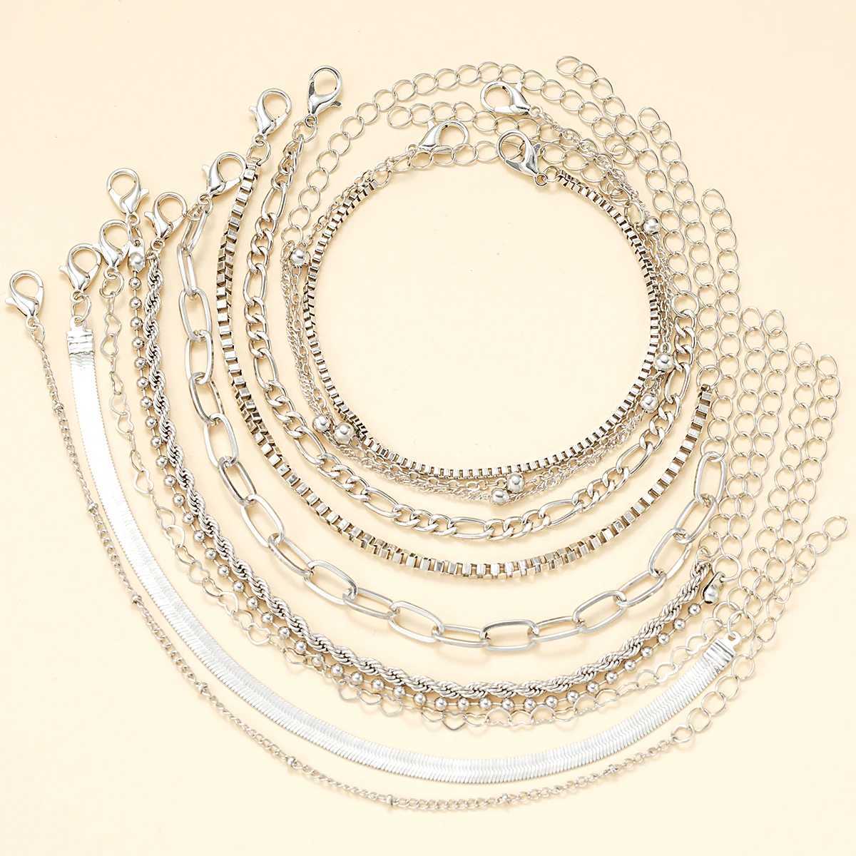 11Pcs/Set Boho Twisted Flat Snake Chain Anklet for Women Summer Beach Vintage Barefoot Ankle Bracelet On Leg Jewelry AccoriesXJ241214