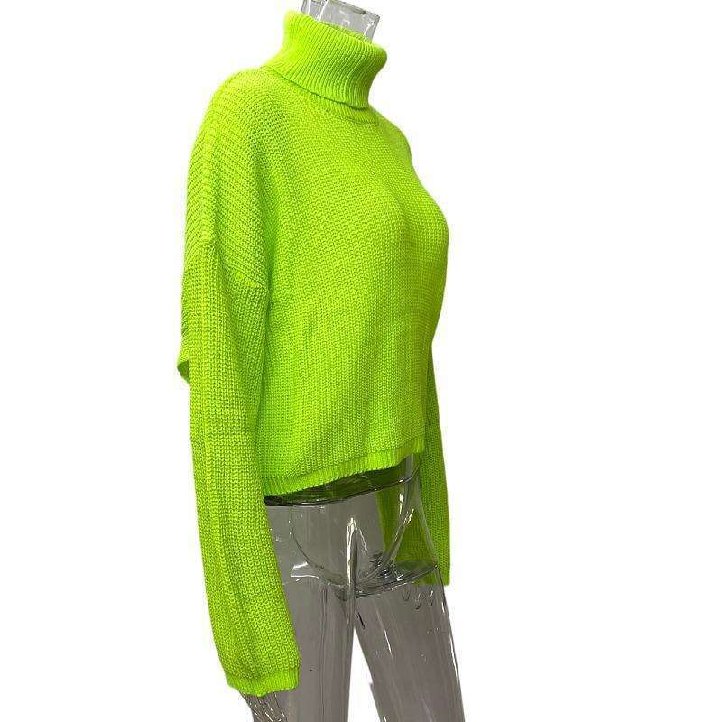 2024 European and American women's long sleeved sexy hot girl backless cross high neck outer knitted sweater top for women