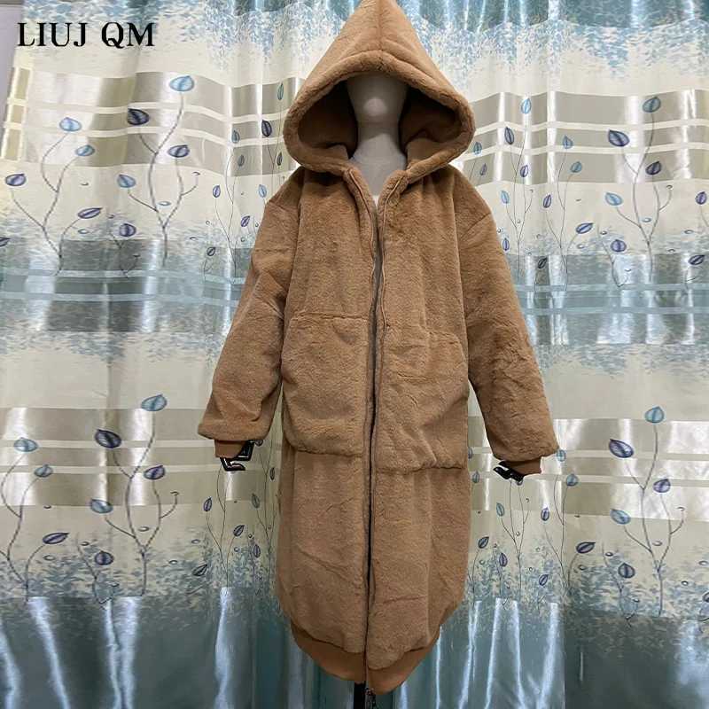 Extra large winter faux fur coat womens Parka long warm faux fur leather jacket hooded loose winter coat Casaco Feminino X241214