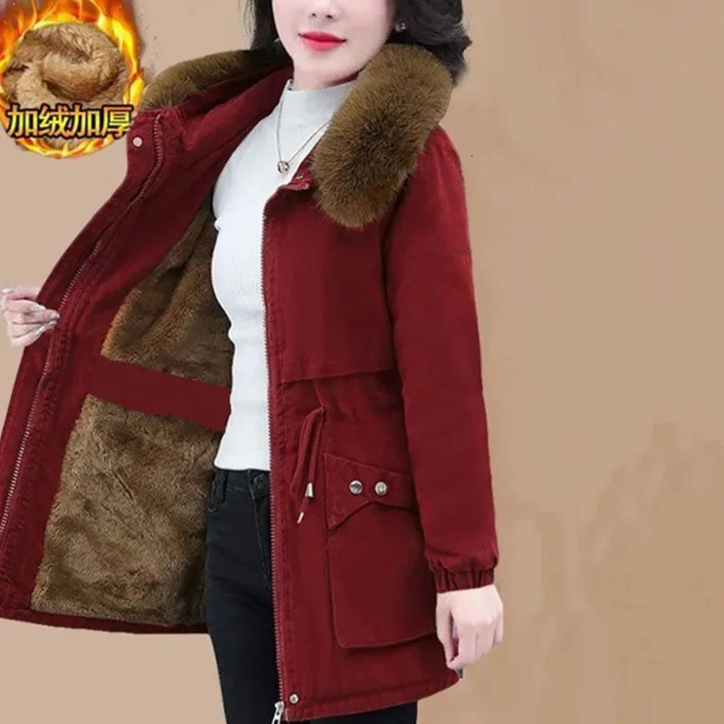 Womens detachable fur collar cotton lined coat 2024 womens large size 5XL Parkas medium long style inflatable jacket 241212