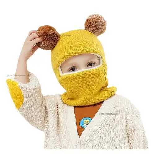 Beanies Baby Ring Hat Pompom Winter Childrens Hat Knitted Cute Hat Baby Girl Boy Warm Wool Lined Earmuffs W241213