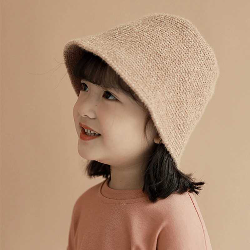 Solid color Japanese baby bucket hat childrens autumn and winter outdoor soft and warm potted hat sweet girls casual Panama fisherman hat W241213