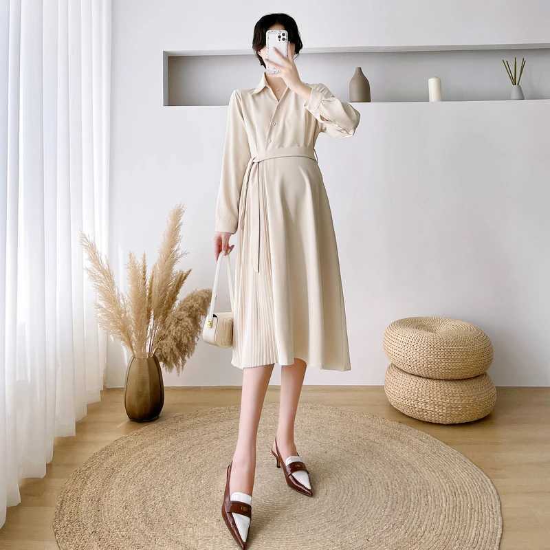 2024 Black Beige Long Sleeve Materni Nursing Dress Spring Fashion Pregnant Woman Formal Dress Pregnancy Breastfeeding ClothesXJ241213