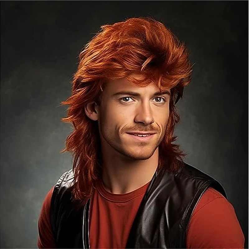 HAIRJOY Mullet Wig Adult Funny Wigs for Men Pop Rock Wig Joe Dirt Wig for 70s 80s Wig Brown Synthetic Wigs 241213