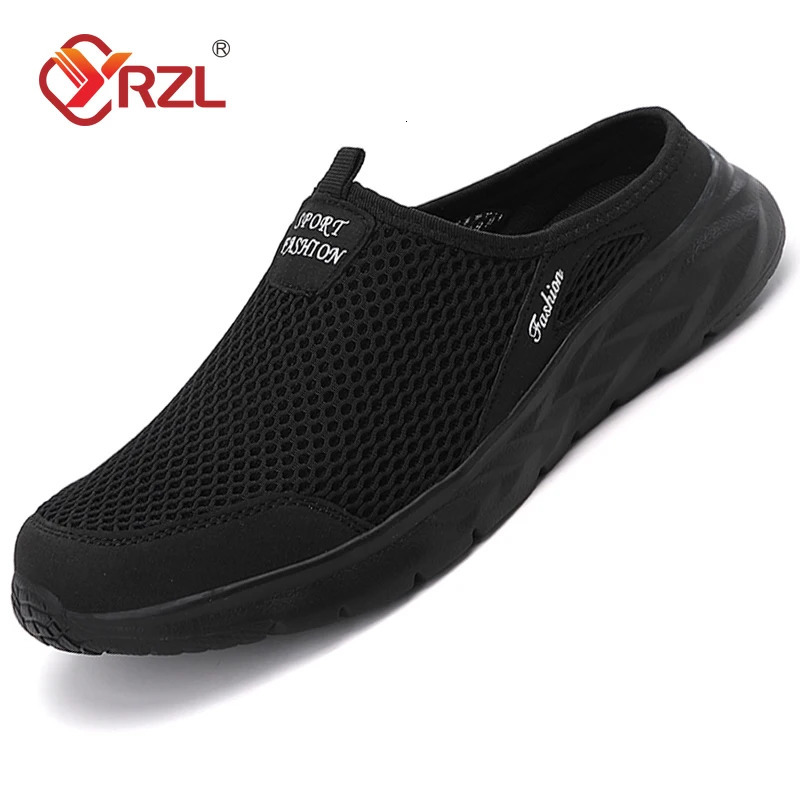 YRZL Mens Half Slippers Summer Breathable Mesh Shoes Outdoor Casual Walking Large Flat Light Sandals 241214