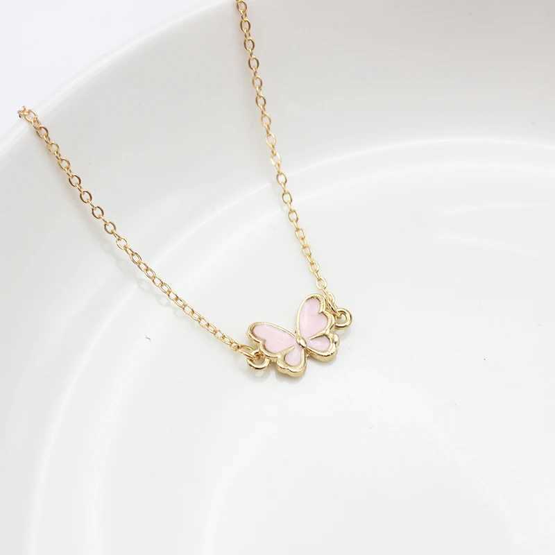 New Trend Pink Butterfly Bracelet For Women Simple Girls Sweet Tiny Charm Minimalism Enamel Pulsera Jewelry Birtay GiftXJ241214
