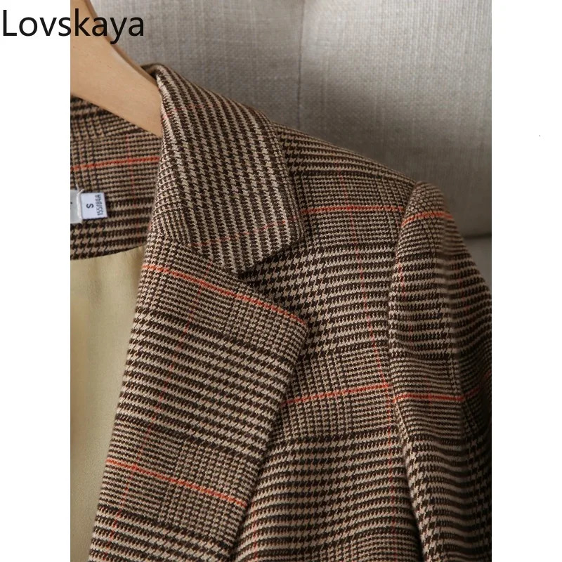 Long Sleeve Single Button Slim Jacket Coat For Autumn Winter Ladies Casual Coffee Plaid Blazer Women 241209