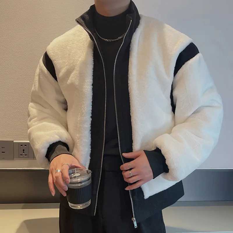 Autumn and winter mens imitation mink fur thick coat mens patchwork contrasting colors mens fur coat Jaqueta De Couro Masculina W241213