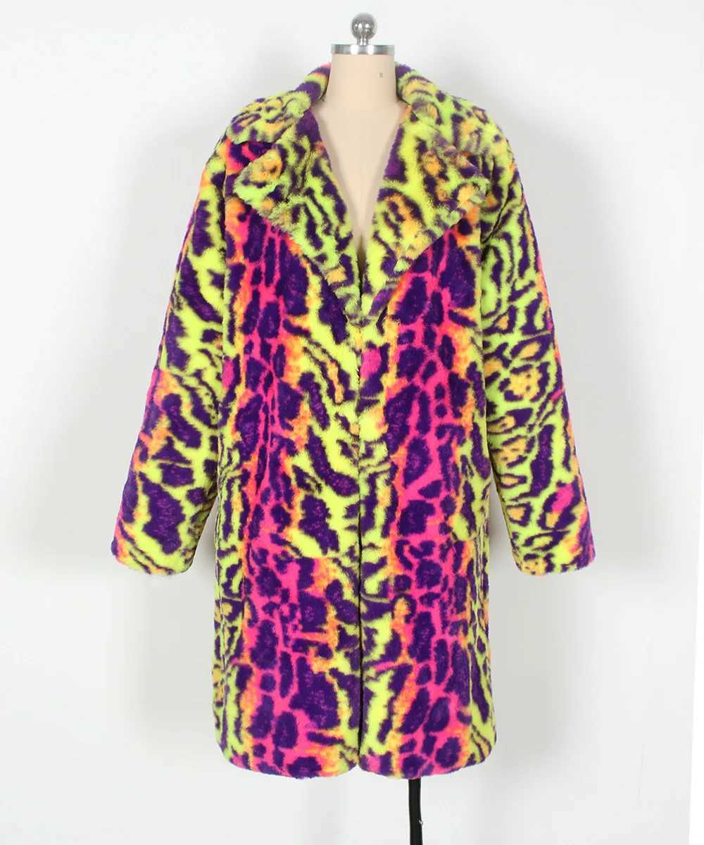 2025 mens leopard print winter jacket open top coat warm Parkas coat thick faux fur plush coat multi-color coat W241213