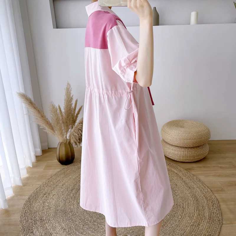 Pregnant Women Dresses Materni Lapel Dress Pregnancy Solid Color Loose Knee A Skirt Female Girls Summer ClothesXJ241213