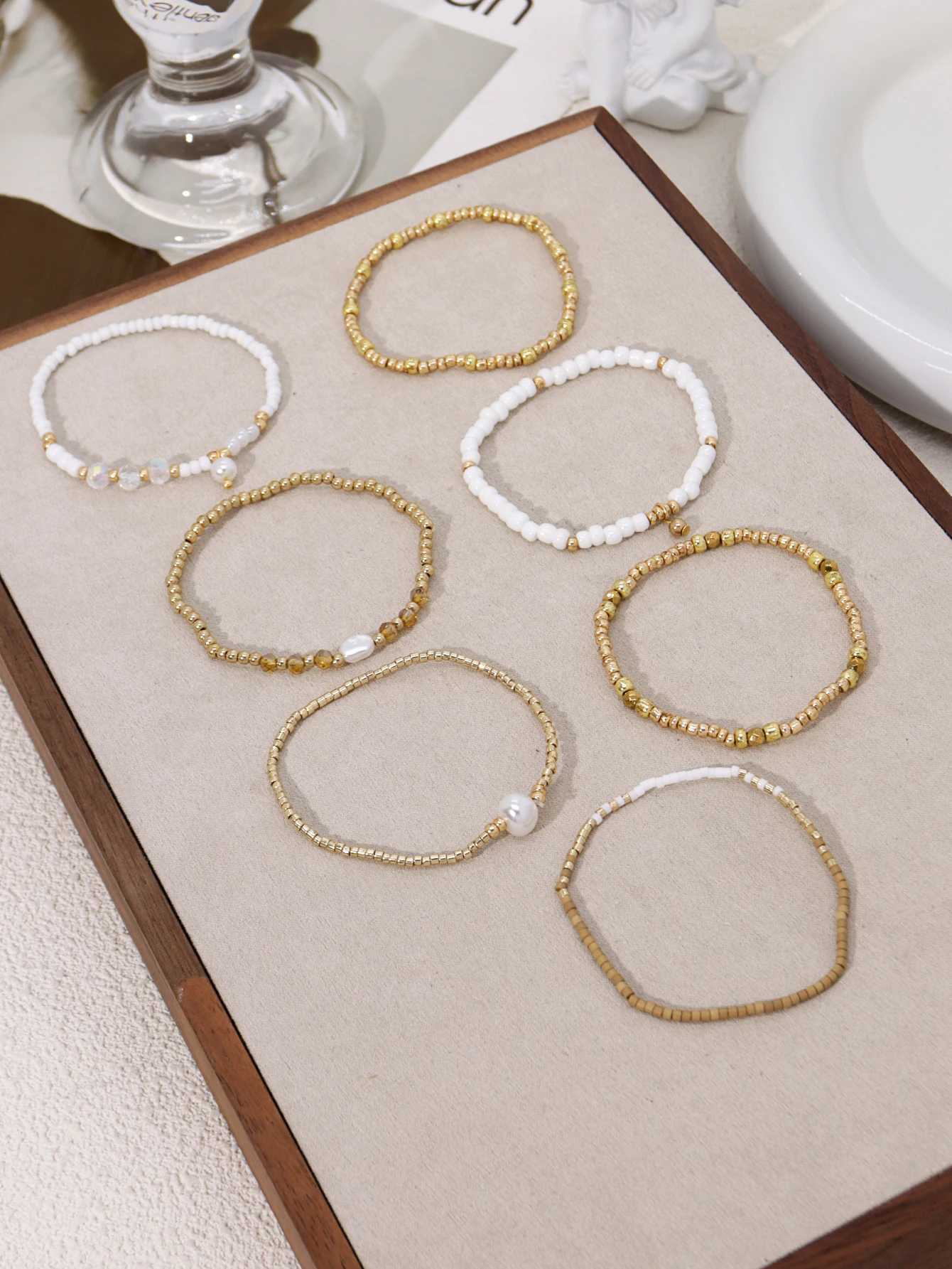7PCS Bohemian Elastic Handmade Beaded multi-layer Stacked Womens Bracelet Set Party Jewelry GiftXJ241214