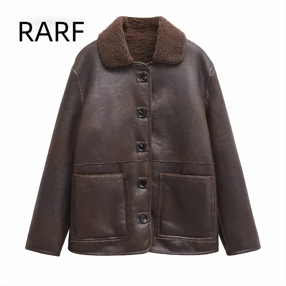 autumn and winter brown fur one-piece leather double-sided thick casual jacket 241210