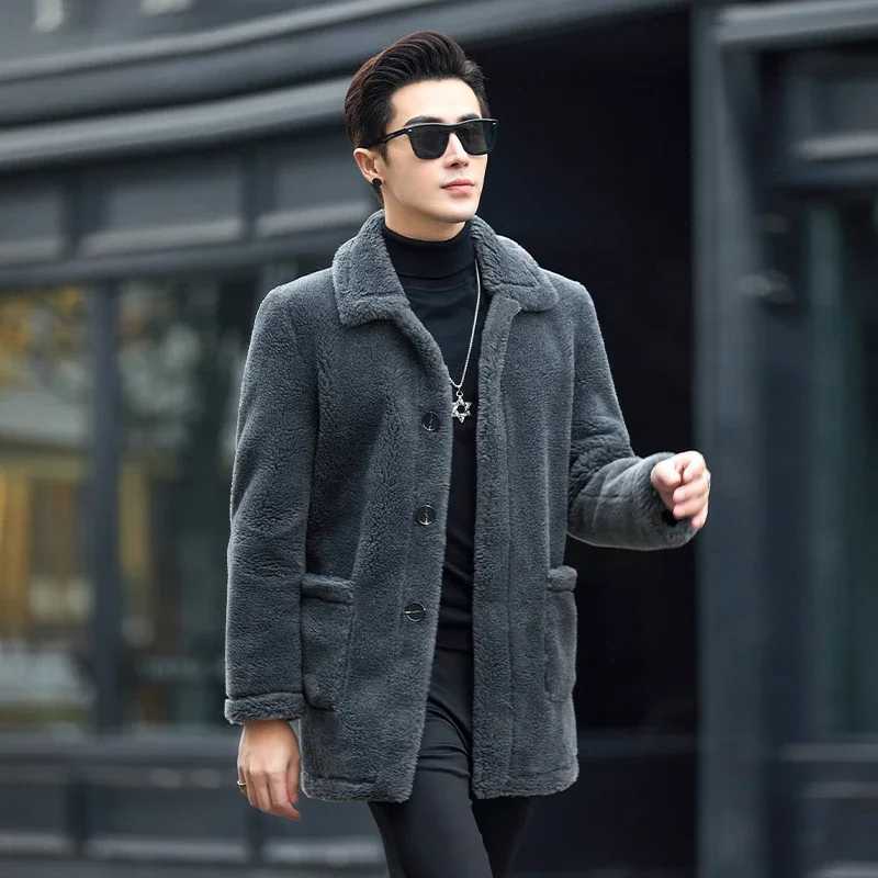 2024 Mens Winter New Authentic Wool Coat Mens Loose Genuine Fur Jacket Mens Business Casual Collar Coat F447 W241213