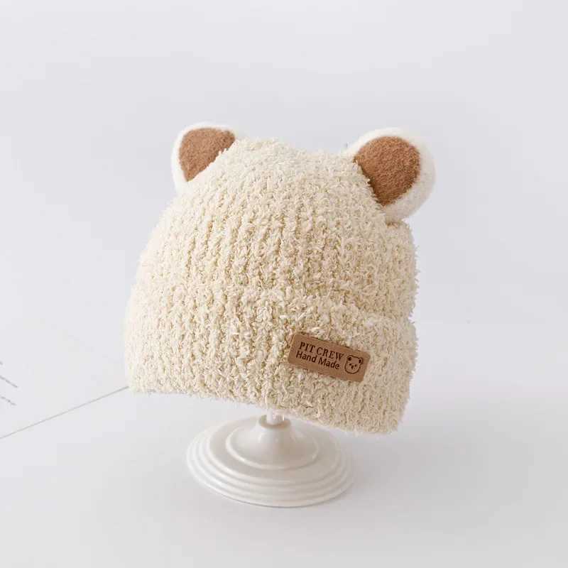 Winter Korean chiffon baby plush hat suitable for boys and girls knitted warm earmuffs autumn and winter childrens wool hat W241213