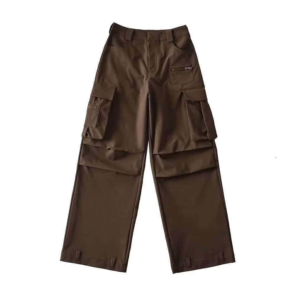 European and American INS retro three-dimensional multi pocket work women's high waist loose slimming straight leg pants trend 2024 new casual ve