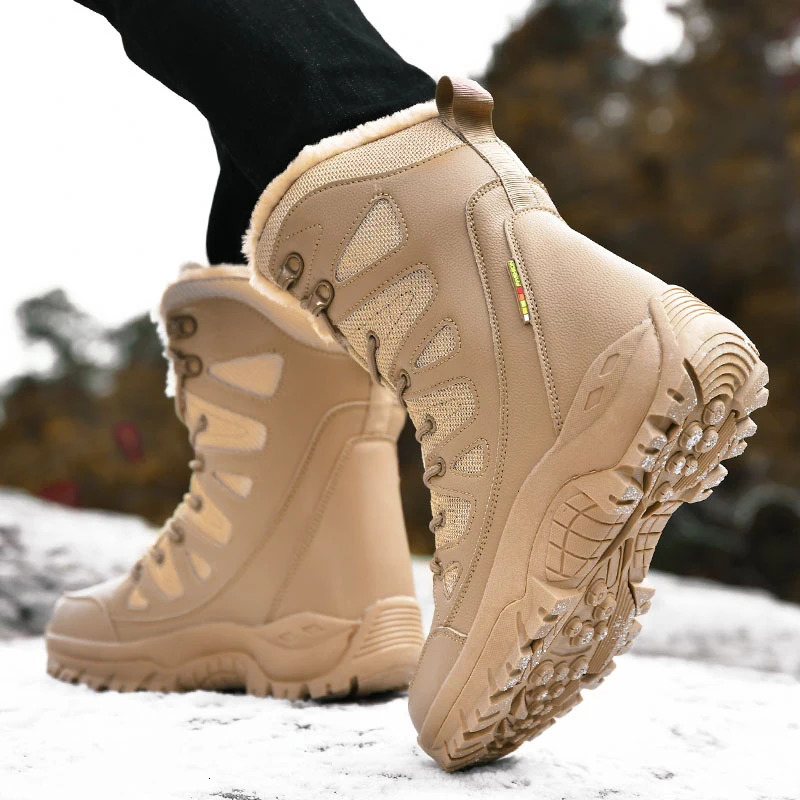 Warm Plush Snow Boots Men Lace Up Casual High Top Mens Boots Waterproof Winter Boots Anti-Slip Ankle Boots Army Work Boots 241213