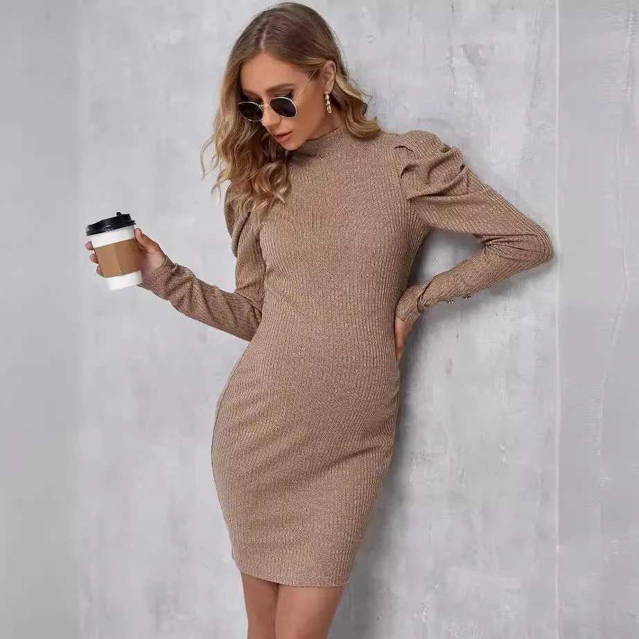 Materni Dress Autumn Pregnancy Clothes Long Sleeve High Neck Elegance Short Dress Solidcolor Tight Dresses Women Fashion SkirtXJ241213