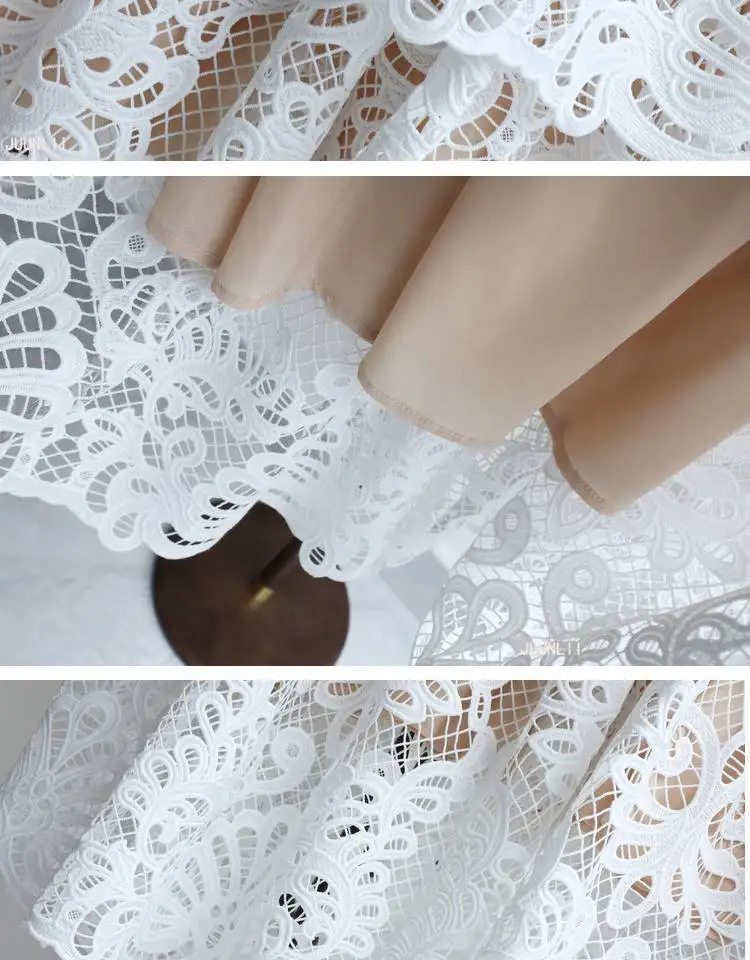 Casual Dresses Autumn Lace Embroidery White Cake Dresses Women Long Sleeve Crochet Hollow Out Party Prom Evening Wedding Dresses