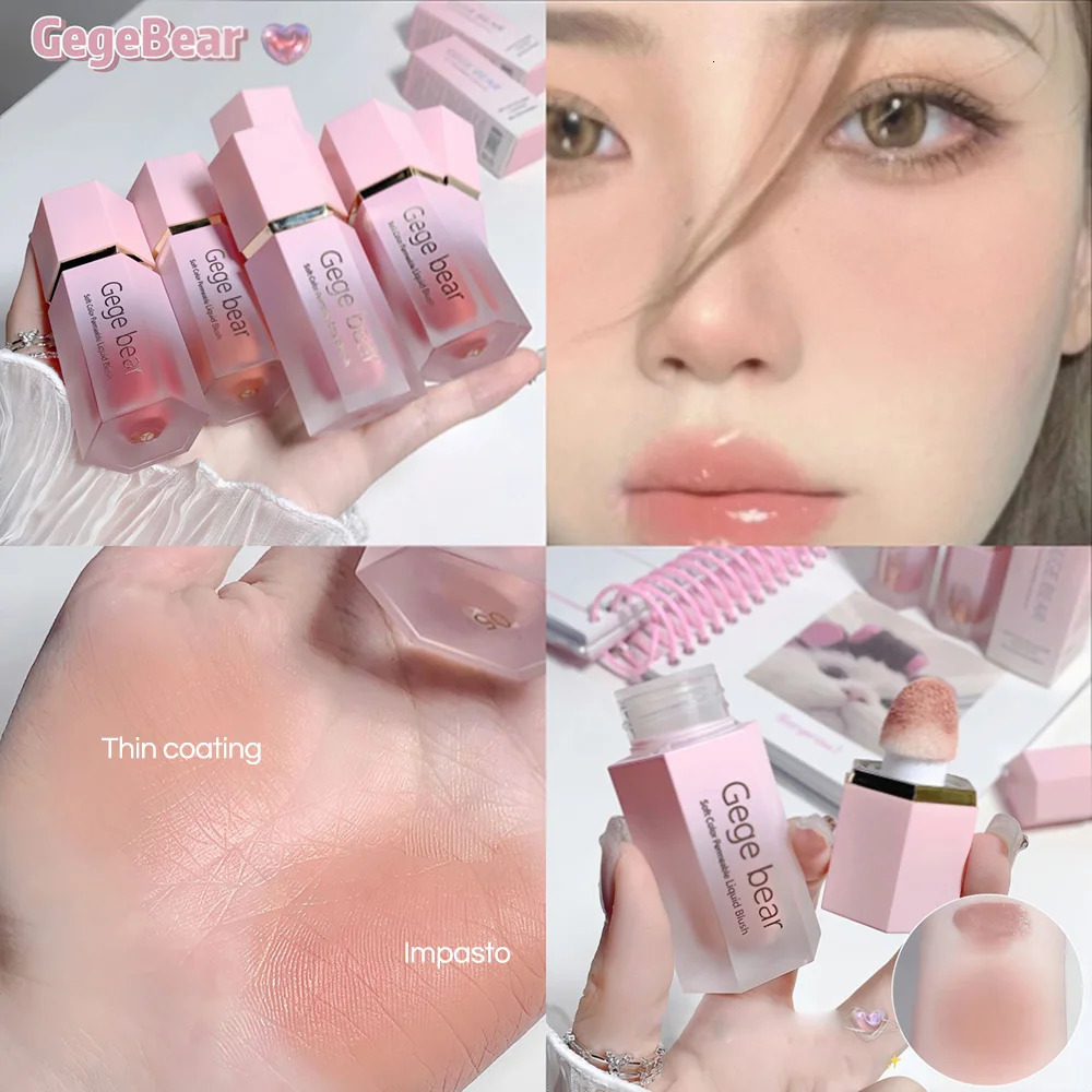Gege Bear Liquid Blush Cream 6 Colors Smooth Velvet Matte Pink Blusher Natural Easy To Smudge 241213
