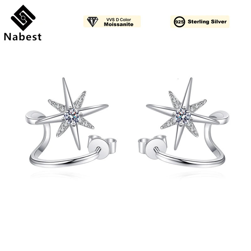 Na Ins 925 Sterling Silver 6 Point Stud Earrings Women D Color VVS 0.28ct Earrings Fine Jewelry Drop 241214