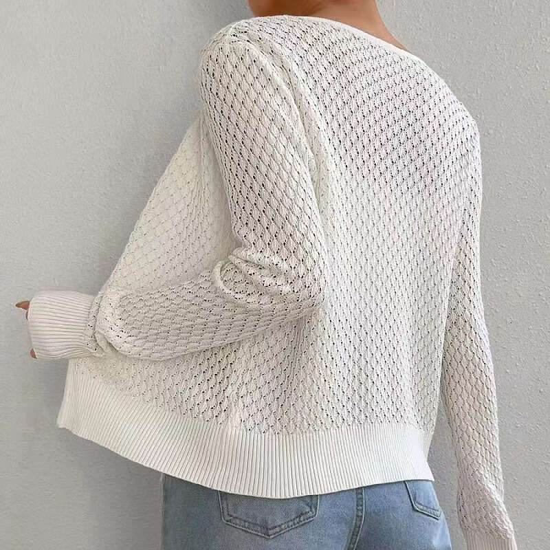 European and American 2024 women's clothing new autumn high-end texture lace up hollow long sleeved knitted sweater cardigan jacket for women