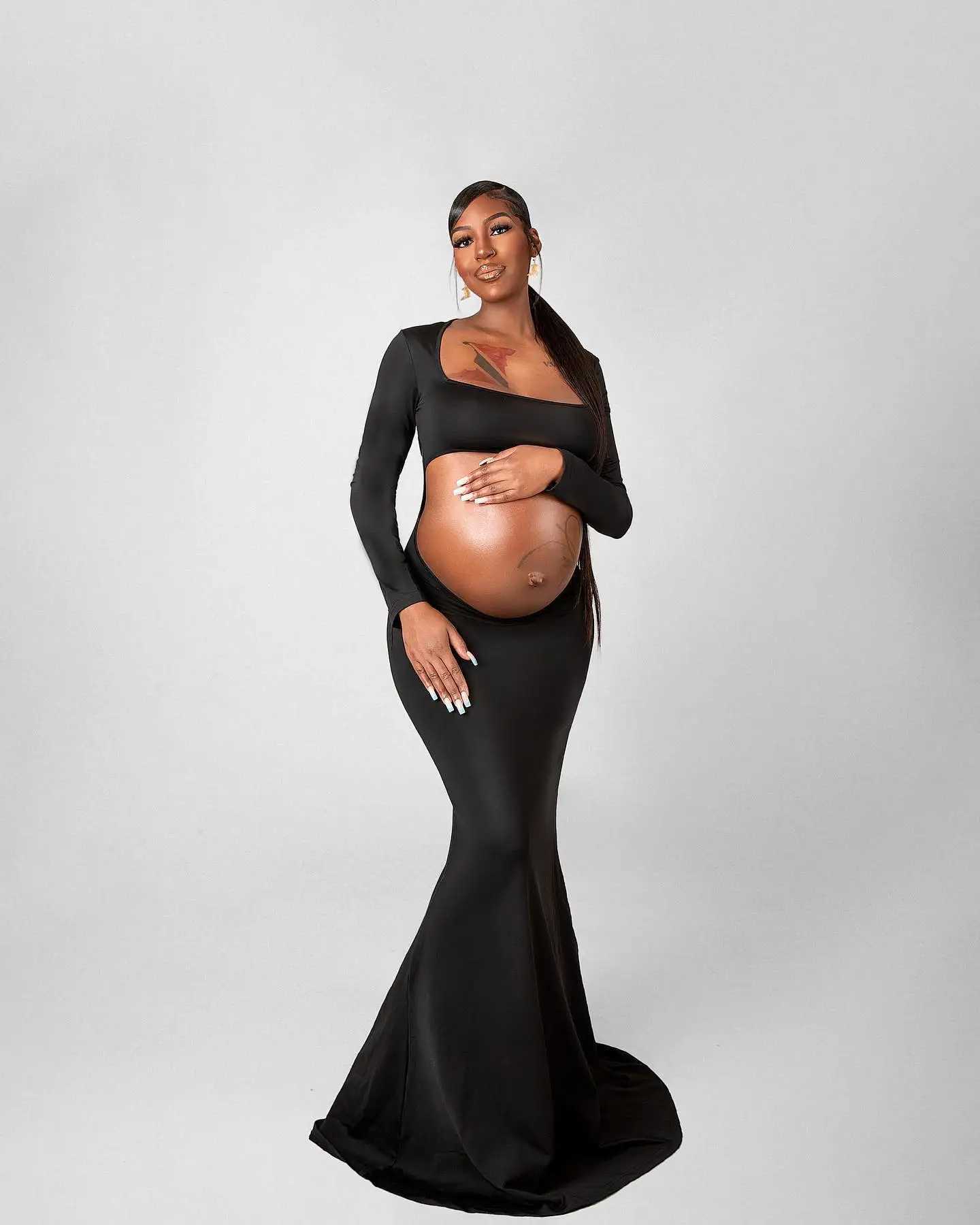 Materni Dresses For Photoshoot Sexy Cut Out Front Open Backless Maxi Dress Wedding Par Photography Pregnant Women ClothesXJ241213