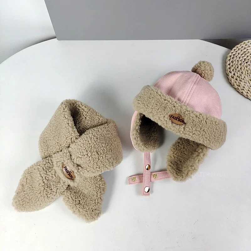 Baby Boy Plush Warm Scarf Hat Set Autumn Winter Plush Thick Girl Ear Protection Hat W241213