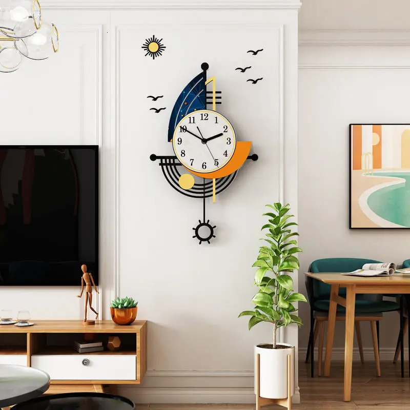 Decorative wall clock navigation sailboat creative clock indoor clock decoration living room background wall decoration 241213