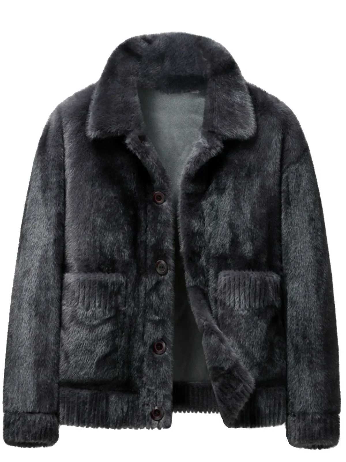2024 mens winter fashion faux mink jacket mens collar thick coat mens long sleeved imitation fur coat G593 W241213