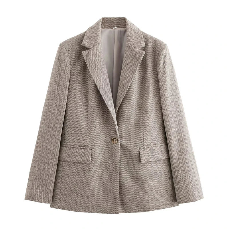 KEYANKETIAN AutumnWinter Womens Herringbone Wool Suit Coat Office Lady OneButton Flap Pockets Slim Thick Cropped Blazer 241209