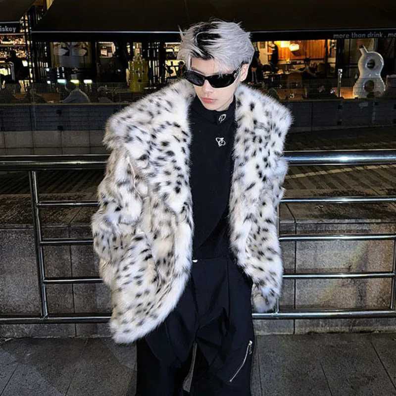 IEFB leopard print mens faux fur coat with thick profit base design collar wool top new single chest contrasting color coat 9C833 W241213