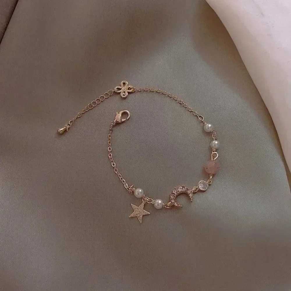 Fashion Women Stainl Steel Star Moon Pearl Simple Crystal Zircon Bracelet Pendant Jewelry Girl Party GiftXJ241214