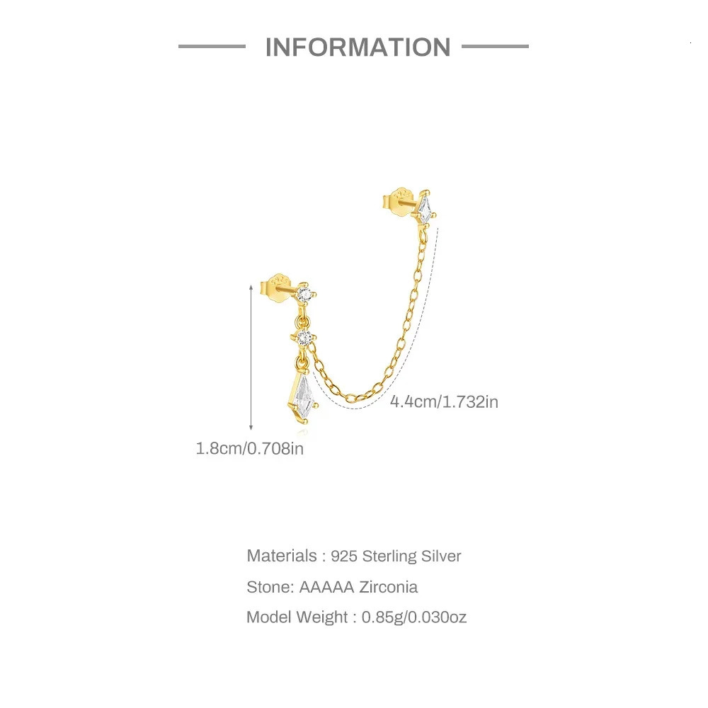 KO 925 Sterling Silver Earrings Women Kite tassel earrings/waterdrop zircon flat head thread piercing stud earrings jewels 241214