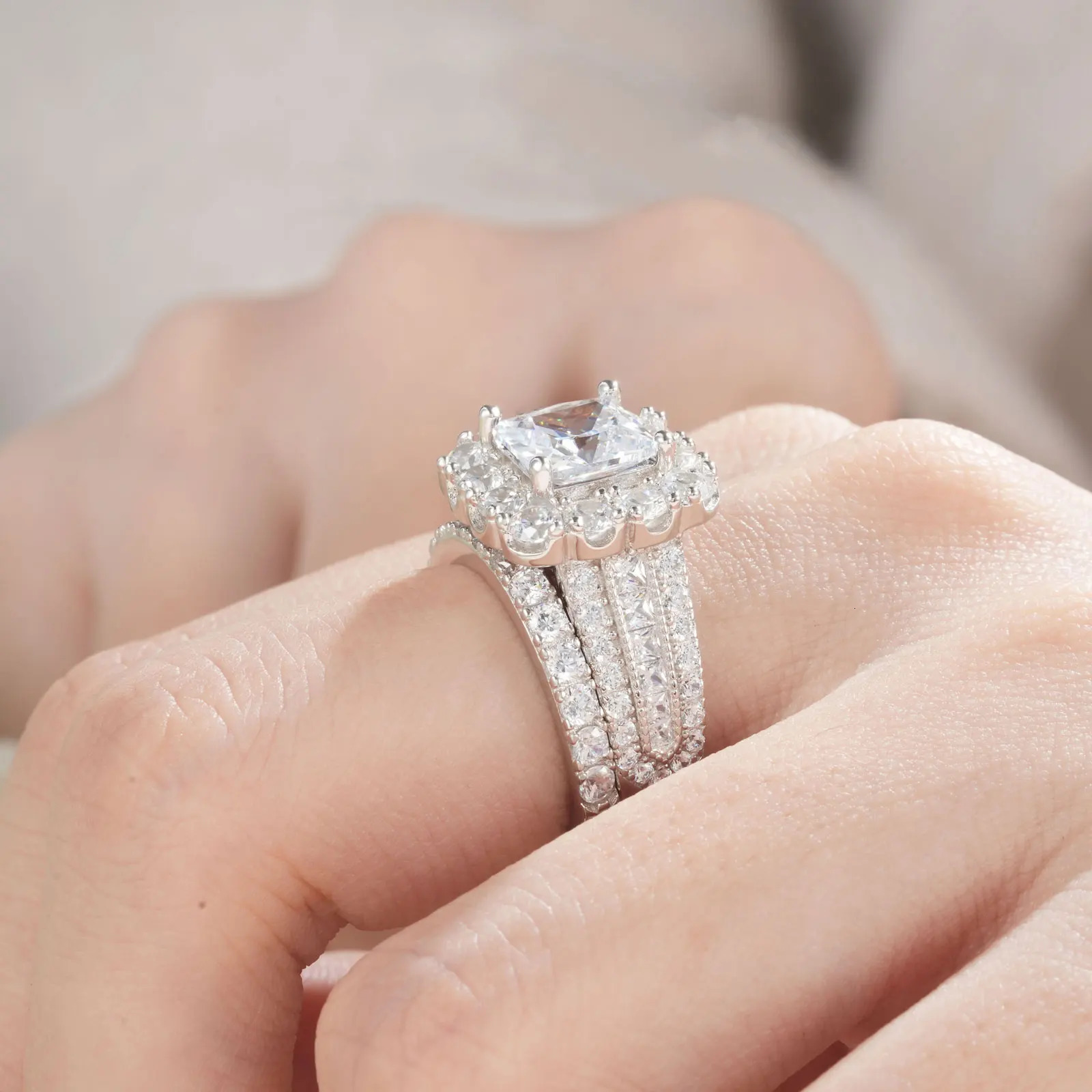 she Original 925 Silver Rings with GRA Certificate D Color VVS1 Diamond Wedding Ring Set for Women y Jewelry 241213