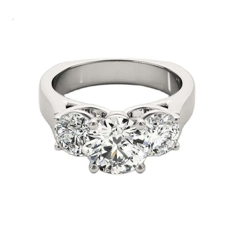925 Sterling Silver Three Stones Wedding Engagement Ring For Women 22 Carat D Color Diamond 241213