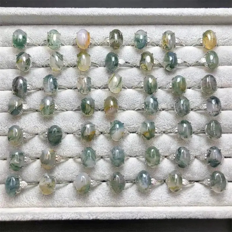 Natural Moss Agate Rings Facet Trendy Finger Charm Jewelry Gemstone For Women Fashion Healing Party Gift 1PCS 241214